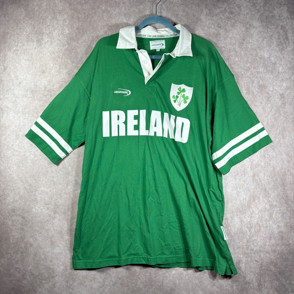 Lansdowne Rugby Shirt Mens XXL Green Ireland Shamrock Jersey Short Sleeve
